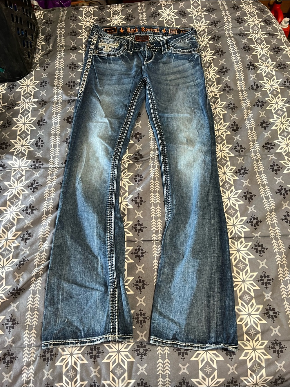 Rock Revival Women's Washed Blue Bootcut Jeans with Contrast Stitching